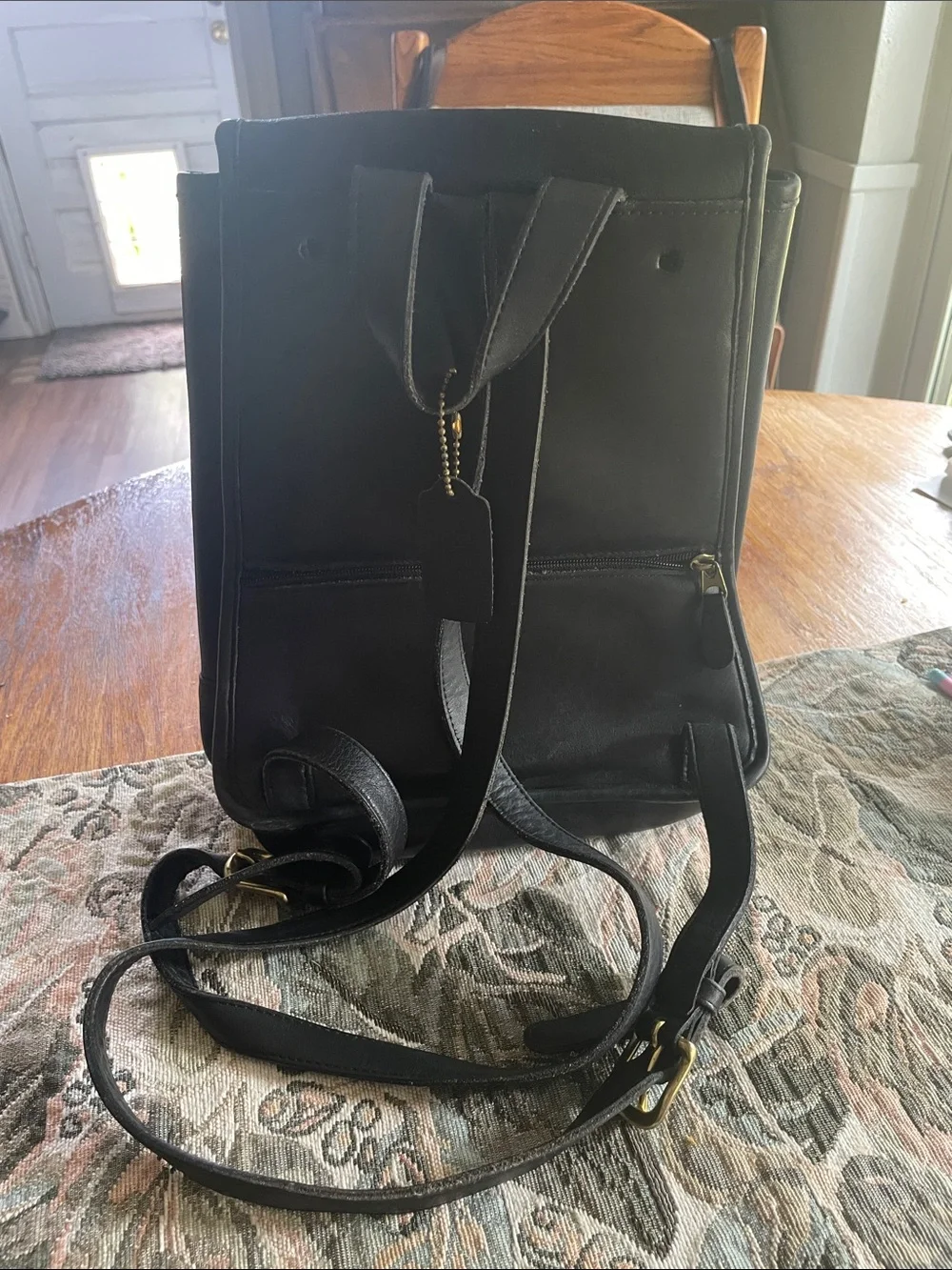 Vintage Coach 9791 Classic Black Leather Backpack with Turn-Lock Closure